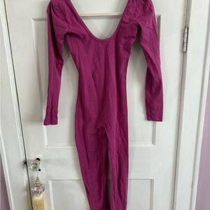 Los Angeles Apparel Cotton Spandex Jumpsuit- Magenta